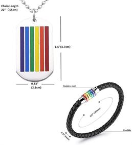 img 1 attached to Стильный набор ожерелья и браслета Jakob Miller Rainbow Striped: ожерелье с подвеской в форме косточки из нержавеющей стали и ручной работы браслет из магнитной кожи в цветах ЛГБТ для всех полов