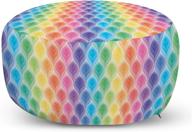 lunarable trippy ottoman pouf: abstract rainbow leaf pattern design, digital soft pastel print, decorative foot rest for living room and bedroom - blue yellow логотип