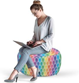 img 3 attached to Lunarable Trippy Ottoman Pouf: Abstract Rainbow Leaf Pattern Design, Digital Soft Pastel Print, Decorative Foot Rest for Living Room and Bedroom - Blue Yellow