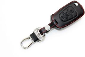 img 3 attached to 🔑 Ezzy Auto Black Leather Key Fob Cover with KeyChain - 3 Button Fob Skin Covers Key Jacket Protector for KIA Sportage, Optima, Rio, and Soul