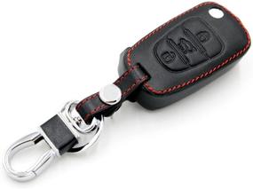 img 1 attached to 🔑 Ezzy Auto Black Leather Key Fob Cover with KeyChain - 3 Button Fob Skin Covers Key Jacket Protector for KIA Sportage, Optima, Rio, and Soul
