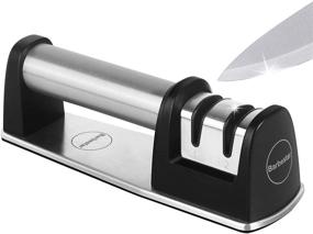 img 4 attached to Premium 2-Slot Knife Sharpener: Repair, Grind, and Polish Blades with Ease - Professional Kitchen Knife Sharpening Tool for Safe and Easy Manual Sharpening