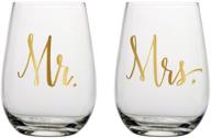 charming set of 2 mr & 🥂 mrs stemless wine glasses - classy and sleek design logo