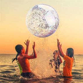 img 1 attached to 🏖️ Sparkling Glitter Beach Balls Set: Bulk Pack of 3 Holographic Inflatable Pool Balls - 2 Jumbo Sizes Included (15.7 Inch/23.6 Inch)