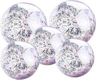 🏖️ sparkling glitter beach balls set: bulk pack of 3 holographic inflatable pool balls - 2 jumbo sizes included (15.7 inch/23.6 inch) logo