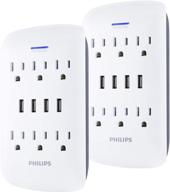 philips 6-outlet extender with 4-usb port surge protector, 2 pack for efficient charging and power protection logo