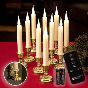 img 4 attached to 10-Pack Flameless Ivory Window Candles | Removable Gold Candle Stands | 20 AA Batteries | Remote Control | Daily Timer | Window Suction Cups | Battery Operated LED Light