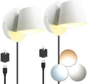 img 4 attached to 💡 Dimmable Wall Mounted Lamps with Plug-in Cord - 2 Pack, White, for Bedroom Headboard, 3000K