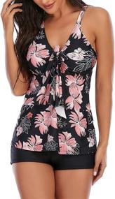 img 1 attached to 🌸 Floral Print Tankini Swimsuits for Women: 2-Piece Bathing Suits with Tummy Control & Boyshorts