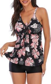 img 3 attached to 🌸 Floral Print Tankini Swimsuits for Women: 2-Piece Bathing Suits with Tummy Control & Boyshorts