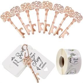 img 4 attached to 🔑 Rose Gold Vintage Skeleton Key Bottle Openers: Wedding Party Favors with 500 Thank You Stickers & More!