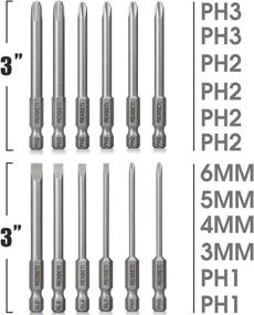 img 2 attached to 🔧 REXBETI Slotted Phillips Screwdriver Bit Set - 12 Piece 1/4 Inch Hex Shank S2 Steel Magnetic Drill Bits, 3 Inch Long