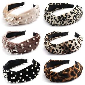 img 4 attached to 🎀 Jaciya Velvet Wide Headbands 6 Pack: Vintage Knot Leopard Turban Hairbands with Faux Pearl, Perfect Hair Accessories Gift for Women and Girls