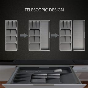 img 2 attached to 📦 Expandable Kitchen Drawer Organizer - Adjustable Utensils Silverware Tray for Drawer Storage, Large Size - Gray, for Spoon, Knife, and Fork Partitioning - KAKUNM