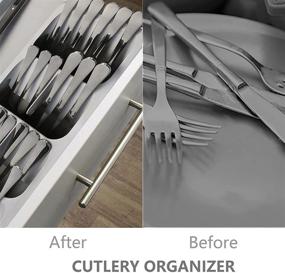 img 1 attached to 📦 Expandable Kitchen Drawer Organizer - Adjustable Utensils Silverware Tray for Drawer Storage, Large Size - Gray, for Spoon, Knife, and Fork Partitioning - KAKUNM