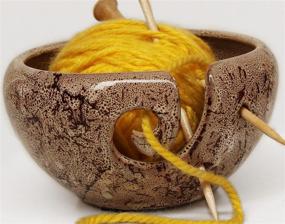 img 2 attached to 🧶 2021 Sale: Ceramic Yarn Bowl Knitting Bowl - Tangle-Free Ball of Yarn Holder in Brown Off White - Handcrafted by ABHANDICRAFTS