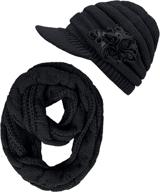 womens beanie hat scarf set: stay cozy with a winter warm thick knit slouchy skull cap and infinity scarf combo for women logo