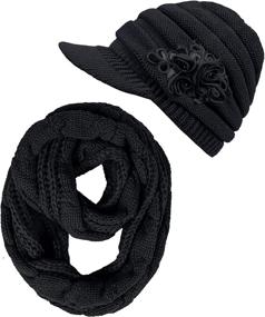 img 4 attached to Womens Beanie Hat Scarf Set: Stay Cozy with a Winter Warm Thick Knit Slouchy Skull Cap and Infinity Scarf Combo for Women