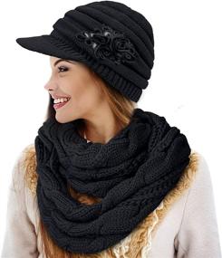 img 3 attached to Womens Beanie Hat Scarf Set: Stay Cozy with a Winter Warm Thick Knit Slouchy Skull Cap and Infinity Scarf Combo for Women