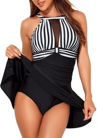 img 2 attached to Holipick Black Stripe High Swimdress Swimsuit Control