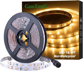 img 4 attached to 🔆 GUOTONG Warm White LED Light Strip - 16.4 FT 3000K Soft White Lights for Cabinets, Bedroom, Kitchen, Mirror & Closet - SMD 2835 with 300 Bright LEDs - 12V Rope Lighting Kit