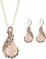 💎 hithop vintage women's peacock waterdrop rhinestone pendant necklace earrings crystal jewelry set logo