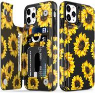 🌻 leto iphone 11 pro max case - leather wallet flip folio cover with trendy floral designs for women - card slots - protective phone case for iphone 11 pro max 6.5" - blooming sunflowers logo