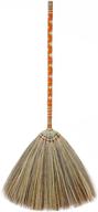 🧹 vintage retro natural grass broom handmade - sn skennova asian broom with thai pattern (orange) logo