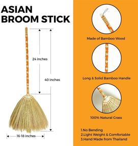 img 3 attached to 🧹 Vintage Retro Natural Grass Broom Handmade - SN SKENNOVA Asian Broom with Thai Pattern (Orange)