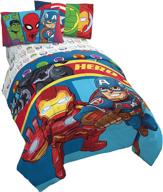 🛏️ marvel super hero adventures double team 4 piece twin bed set - avengers-themed reversible comforter & sheet set - super soft microfiber - fade resistant - official marvel product logo