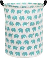 hiyagon large canvas storage basket with handles - collapsible laundry hamper and toy storage bin for kids room, nursery - blue elephant design - 19.7×15.7 logo