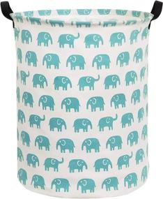 img 4 attached to HIYAGON Large Canvas Storage Basket with Handles - Collapsible Laundry Hamper and Toy Storage Bin for Kids Room, Nursery - Blue Elephant Design - 19.7×15.7