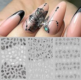 img 3 attached to 🌺 8-Sheet Retro Vintage Vine Rose Flower Butterflies Nail Stickers Decals, 3D Self-Adhesive Black and White Leaves Flowers Nail Design for Acrylic Nail Supplies, Fashionable and Easy DIY Nail Decoration Tools