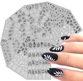 img 4 attached to 🌺 8-Sheet Retro Vintage Vine Rose Flower Butterflies Nail Stickers Decals, 3D Self-Adhesive Black and White Leaves Flowers Nail Design for Acrylic Nail Supplies, Fashionable and Easy DIY Nail Decoration Tools