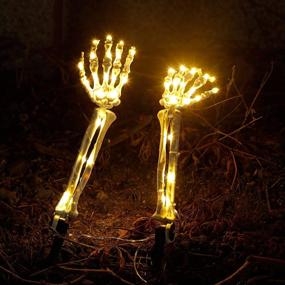 img 1 attached to LJLNION Halloween Decorations: 2 Pack Lighted Skeleton Arm Stakes with 40 LED Warm White Lights - Waterproof Battery Operated, Timer Included - Perfect for Holiday Parties, Home, Yard, Indoor & Outdoor
