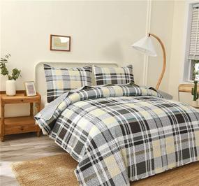 img 2 attached to 🛏️ King Size Yellow and Green Lightweight Bedspread Set - Plaid Printing Quilt with Geometric Design, All Season Breathable Coverlet, Reversible Quilt Matching Shams, 3 Piece