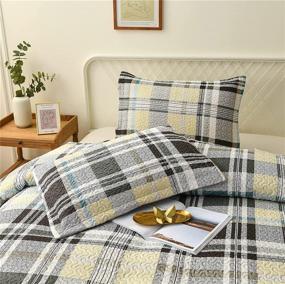 img 1 attached to 🛏️ King Size Yellow and Green Lightweight Bedspread Set - Plaid Printing Quilt with Geometric Design, All Season Breathable Coverlet, Reversible Quilt Matching Shams, 3 Piece