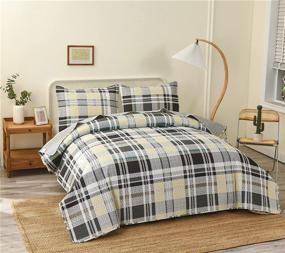 img 3 attached to 🛏️ King Size Yellow and Green Lightweight Bedspread Set - Plaid Printing Quilt with Geometric Design, All Season Breathable Coverlet, Reversible Quilt Matching Shams, 3 Piece