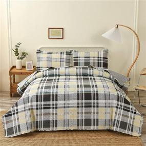 img 4 attached to 🛏️ King Size Yellow and Green Lightweight Bedspread Set - Plaid Printing Quilt with Geometric Design, All Season Breathable Coverlet, Reversible Quilt Matching Shams, 3 Piece