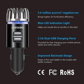 img 3 attached to 🚗 4WDKING Car Air Purifier Ionizer: Powerful 12V Plug-in Air Freshener with Dual USB Charger, Eliminates Cigarette Smoke, Pet and Food Odors - Ionic Ozone, Black