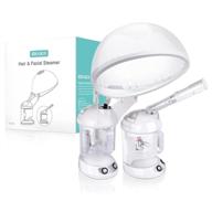 🌬️ ezbasics 2 in 1 hair steamer with extendable arm | table top hair humidifier | hot mist moisturizing facial atomizer | spa face steamer for personal care at home or salon logo