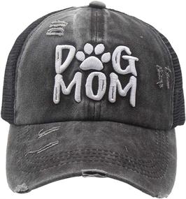 img 1 attached to Vintage Washed Distressed Twill Baseball Cap for Women with Messy Bun Ponytail - MANMESH HATT Dog Mom