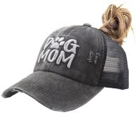 vintage washed distressed twill baseball cap for women with messy bun ponytail - manmesh hatt dog mom логотип