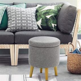 img 3 attached to 🪑 HIGOGOGO Grey Round Storage Ottoman - Large Cotton Linen Foot Rest Stool with Removable Lid, Tufted Footstool Coffee Table for Living Room Bedroom Home - Dimensions: 17.7"x14.5"x14.5