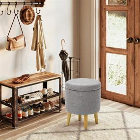 img 1 attached to 🪑 HIGOGOGO Grey Round Storage Ottoman - Large Cotton Linen Foot Rest Stool with Removable Lid, Tufted Footstool Coffee Table for Living Room Bedroom Home - Dimensions: 17.7"x14.5"x14.5