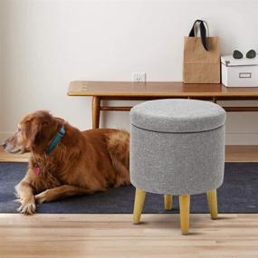 img 2 attached to 🪑 HIGOGOGO Grey Round Storage Ottoman - Large Cotton Linen Foot Rest Stool with Removable Lid, Tufted Footstool Coffee Table for Living Room Bedroom Home - Dimensions: 17.7"x14.5"x14.5