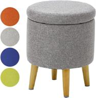 🪑 higogogo grey round storage ottoman - large cotton linen foot rest stool with removable lid, tufted footstool coffee table for living room bedroom home - dimensions: 17.7"x14.5"x14.5 logo