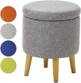 img 4 attached to 🪑 HIGOGOGO Grey Round Storage Ottoman - Large Cotton Linen Foot Rest Stool with Removable Lid, Tufted Footstool Coffee Table for Living Room Bedroom Home - Dimensions: 17.7"x14.5"x14.5