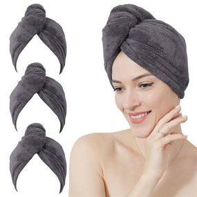 img 4 attached to MOONQUEEN Thicken Microfiber Hair Towel Wrap 3 Pack for Women - Coral Velvet 🧖 380GSM - Quick Dry Hair Turban for Drying Curly Long Thick Hair - Grey, 10x26 Inch