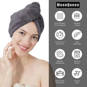 img 1 attached to MOONQUEEN Thicken Microfiber Hair Towel Wrap 3 Pack for Women - Coral Velvet 🧖 380GSM - Quick Dry Hair Turban for Drying Curly Long Thick Hair - Grey, 10x26 Inch